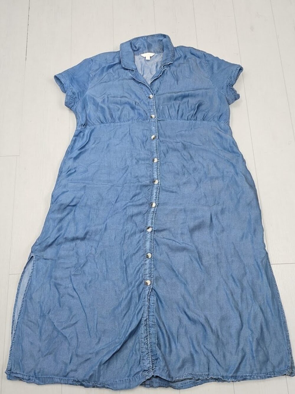 Terra & Sky Light Wash Lyocell Denim Button Front Midi Shirt Dress 0X 14W